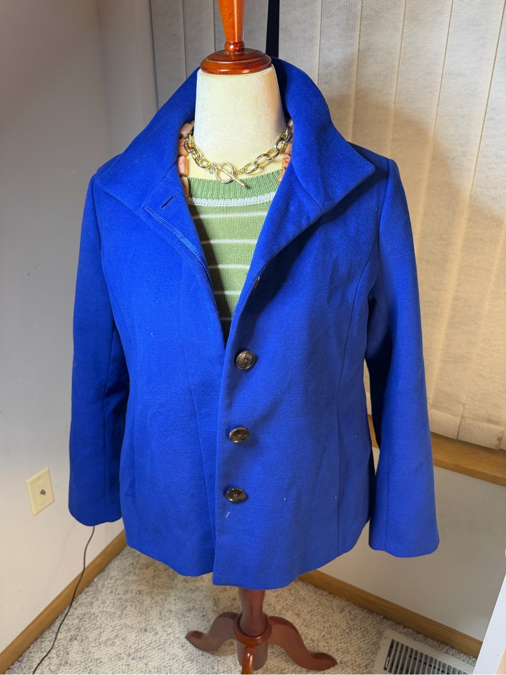 Lands' End Bright Royal Blue Button-Front Pea Coat